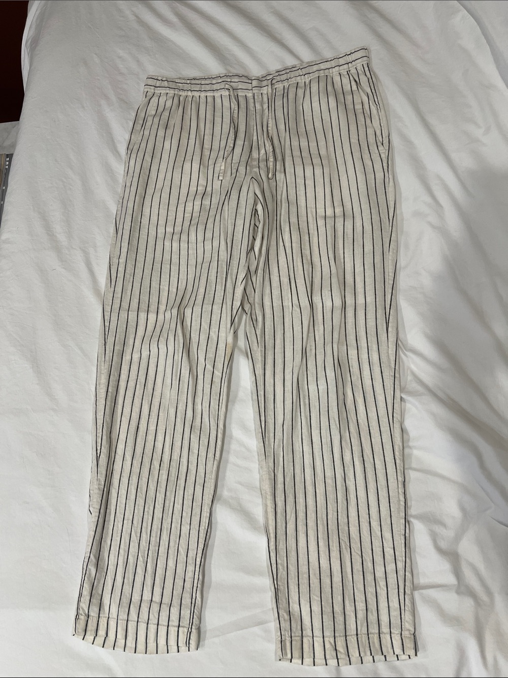 H&M Cream Pinstripe Drawstring Linen Pants